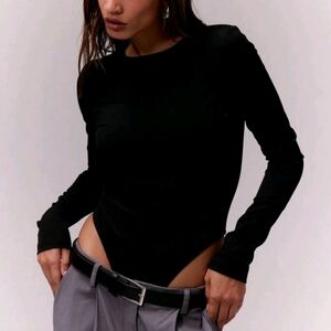 High Stretch Black Long Sleeved Bodysuit